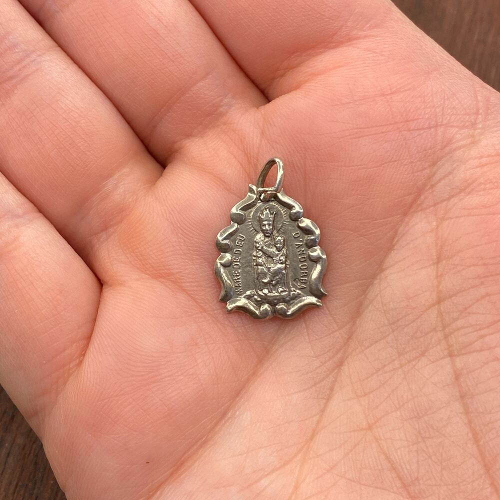 Vintage 925 Sterling Silver Our Lady of Meritxell Saint of Andorra Pendant Charm